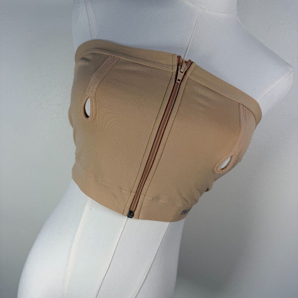 Medela Pumping Bra L Beige Strapless Hands Free Nursing Zip Front